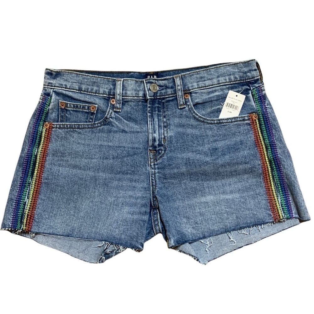 GAP 1969 stretch mid rise denim shirts with rainbow embroidery size 26 NWT